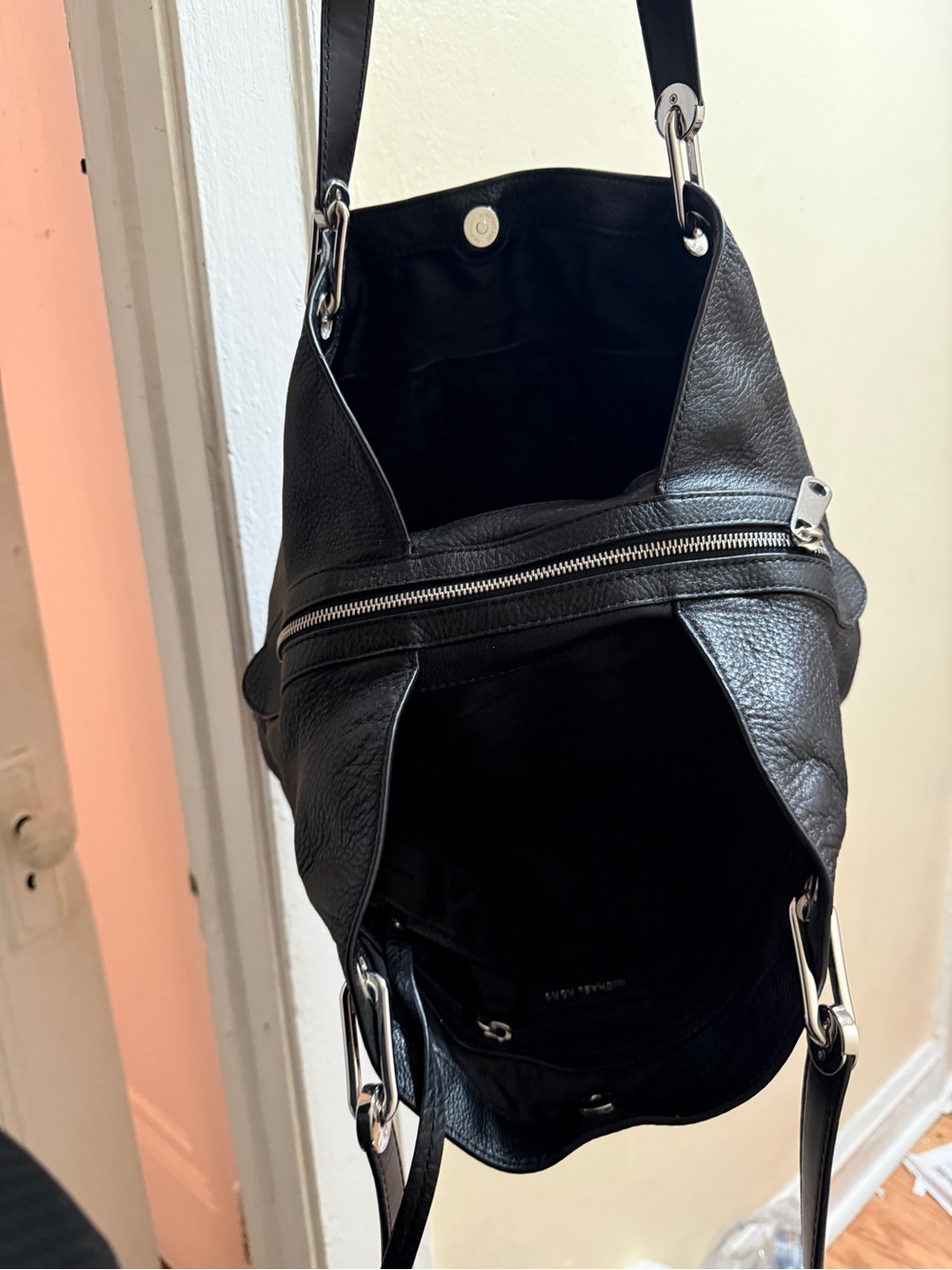 Michael Kors Black Pebbled Leather Shoulder Bag with Silver Hardware